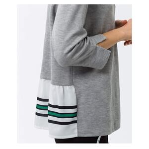 Brax Striped Grey Green Blue Ruffle Cuffed Crew Top‎ 36 Cotton